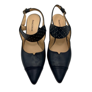 France Mode Navy Blue Heels with Pointed Toe and Slingback Women’s 37.5 Leather